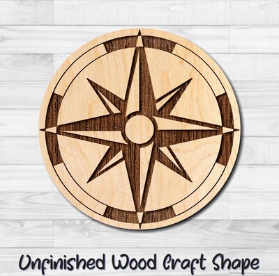Mariner's Compass 1 Unfinished Wood Shape Blank Laser Engraved Cut Out Woodcraft Craft Supply COM-004 - image1